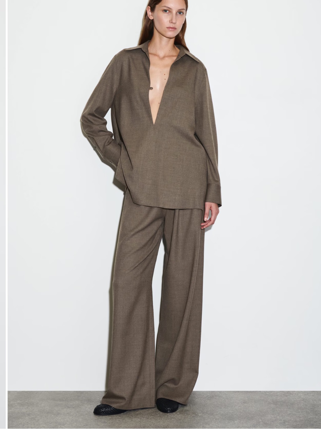 Brown Wide-Leg Trousers With Matching Shirt Set Size 6